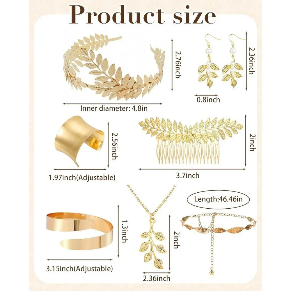 Greek Goddess Costume Accessories Set 12 pcs Leaf Crown Jewelry For Women